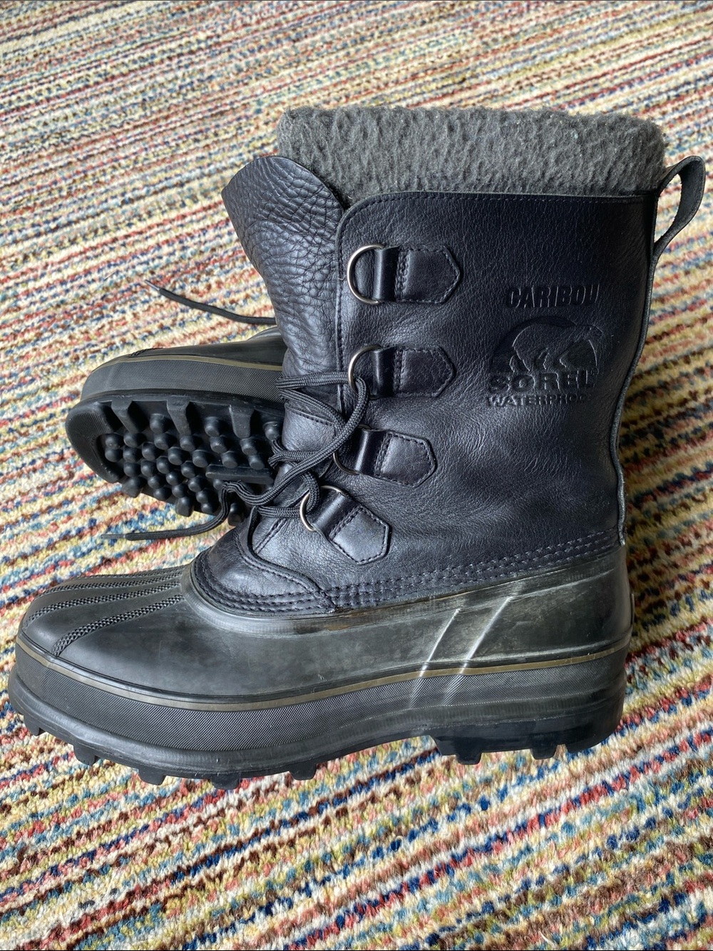 Sorel Black Caribou Heavy-Tread Waterproof Lace-Up Boots